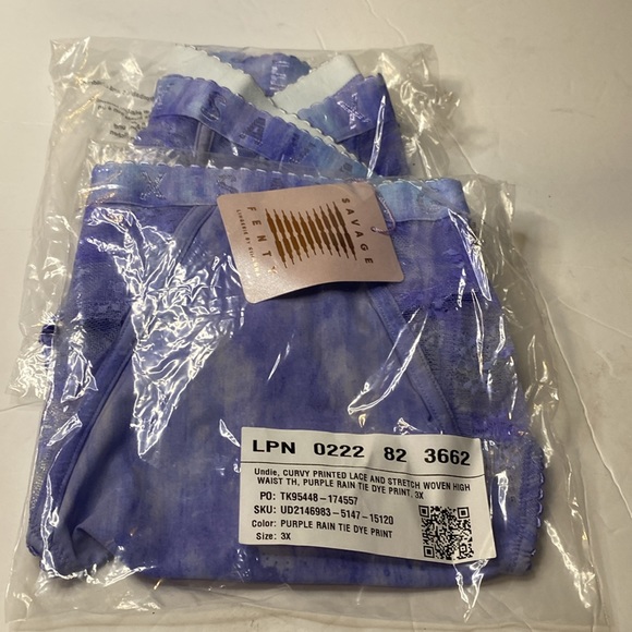 New Savage X Fenty curvy printed lace Brazilian rain tie dye panties size 3X - Picture 5 of 5
